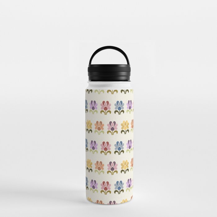 70s Retro Florals Pattern with Linen Texture Water Bottle