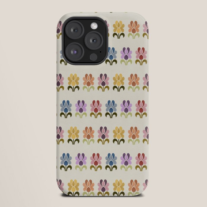 70s Retro Florals Pattern with Linen Texture iPhone Case