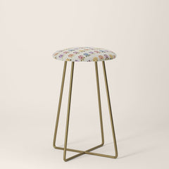 70s Retro Florals Pattern with Linen Texture Stool