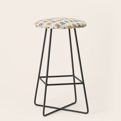 70s Retro Florals Pattern with Linen Texture Stool