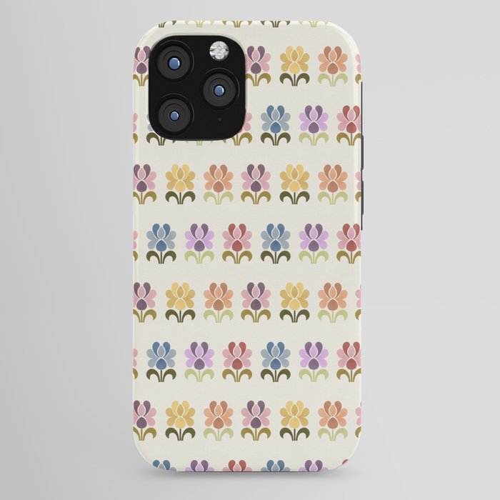 70s Retro Florals Pattern with Linen Texture iPhone Case