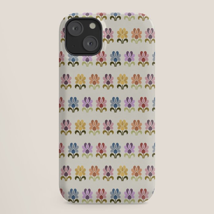70s Retro Florals Pattern with Linen Texture iPhone Case