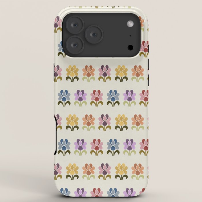 70s Retro Florals Pattern with Linen Texture iPhone Case