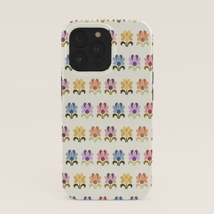 70s Retro Florals Pattern with Linen Texture iPhone Case