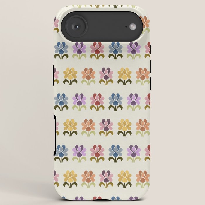 70s Retro Florals Pattern with Linen Texture iPhone Case