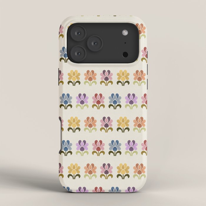 70s Retro Florals Pattern with Linen Texture iPhone Case