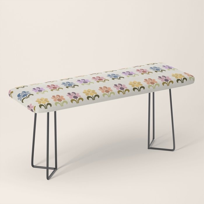 70s Retro Florals Pattern with Linen Texture Bench