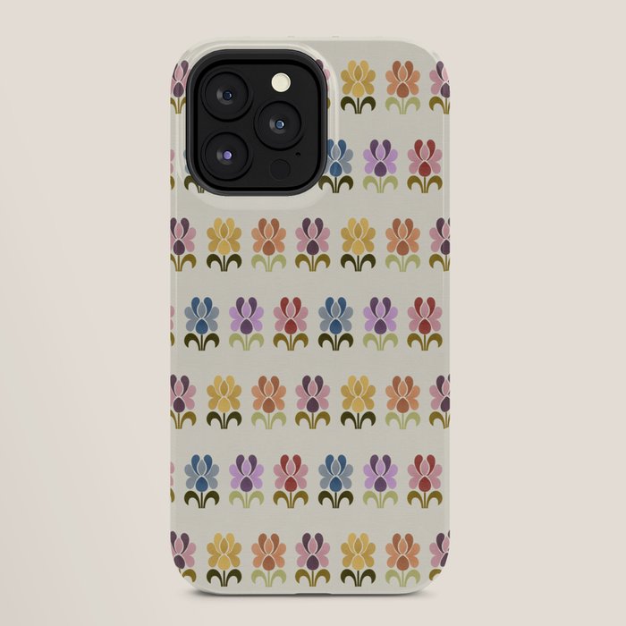 70s Retro Florals Pattern with Linen Texture iPhone Case
