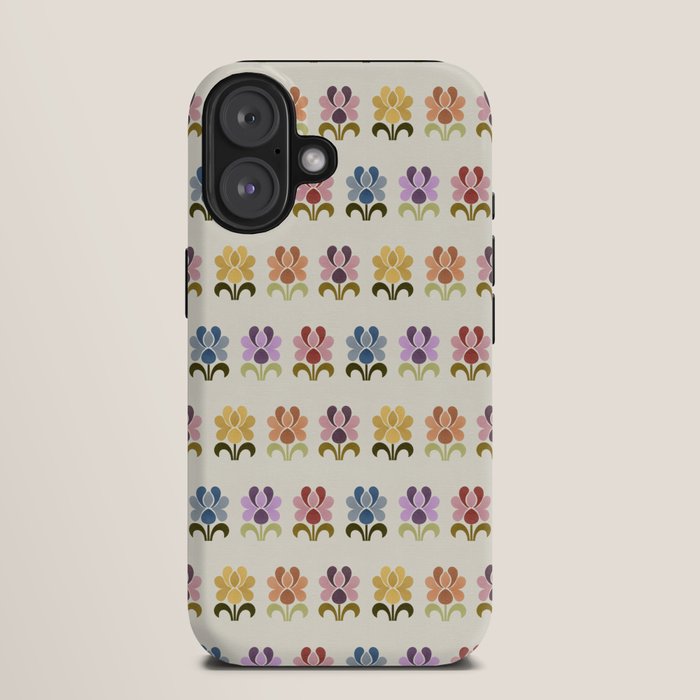 70s Retro Florals Pattern with Linen Texture iPhone Case