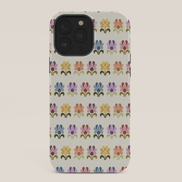 70s Retro Florals Pattern with Linen Texture iPhone Case