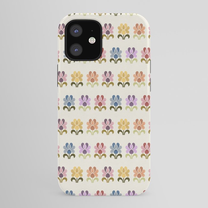 70s Retro Florals Pattern with Linen Texture iPhone Case