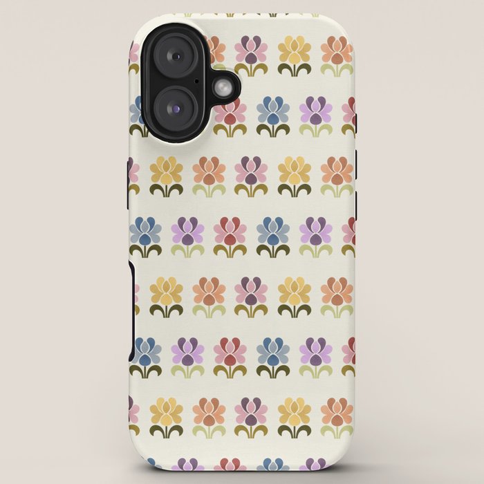 70s Retro Florals Pattern with Linen Texture iPhone Case