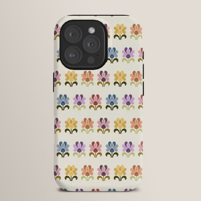 70s Retro Florals Pattern with Linen Texture iPhone Case