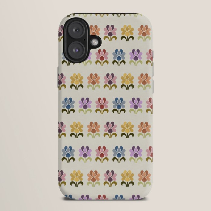 70s Retro Florals Pattern with Linen Texture iPhone Case