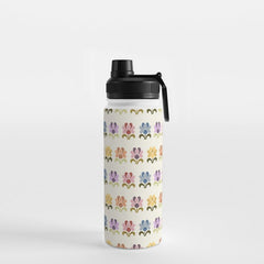 70s Retro Florals Pattern with Linen Texture Water Bottle