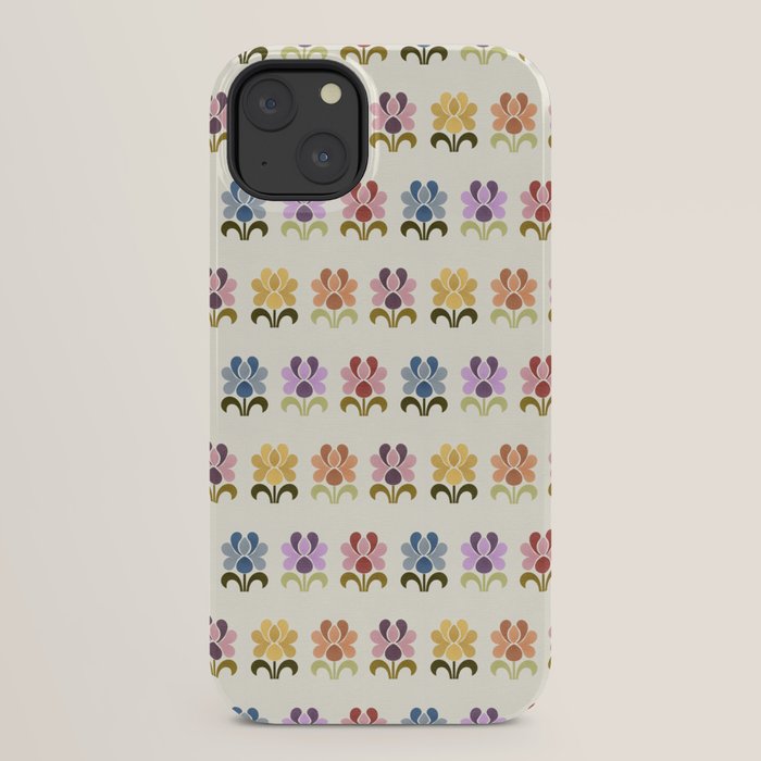 70s Retro Florals Pattern with Linen Texture iPhone Case