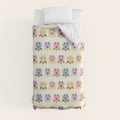 70s Retro Florals Pattern with Linen Texture Duvet Cover