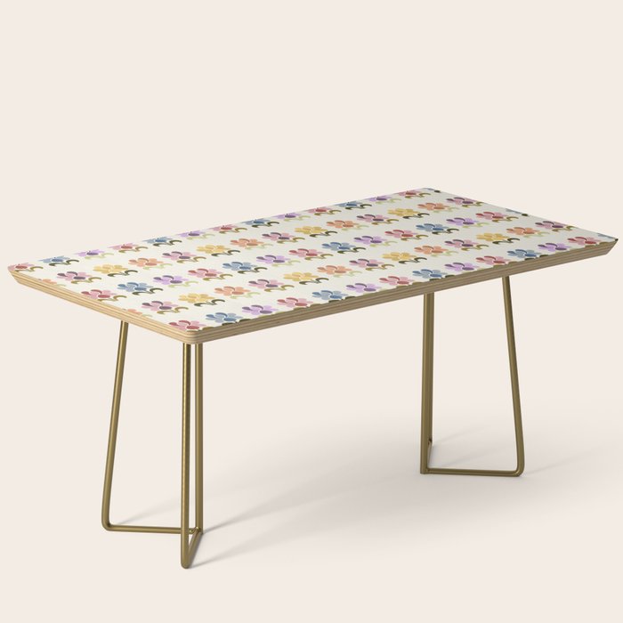 70s Retro Florals Pattern with Linen Texture Coffee Table