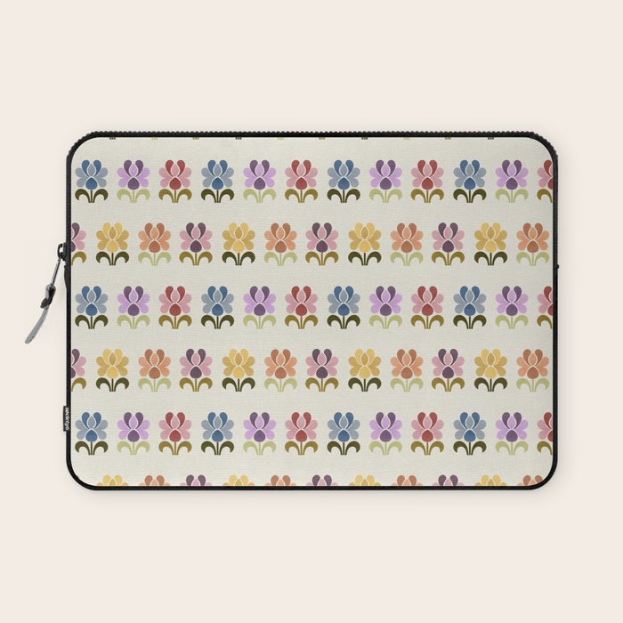 70s Retro Florals Pattern with Linen Texture Laptop Sleeve