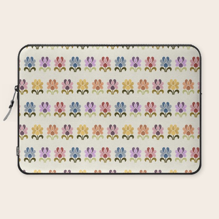 70s Retro Florals Pattern with Linen Texture Laptop Sleeve