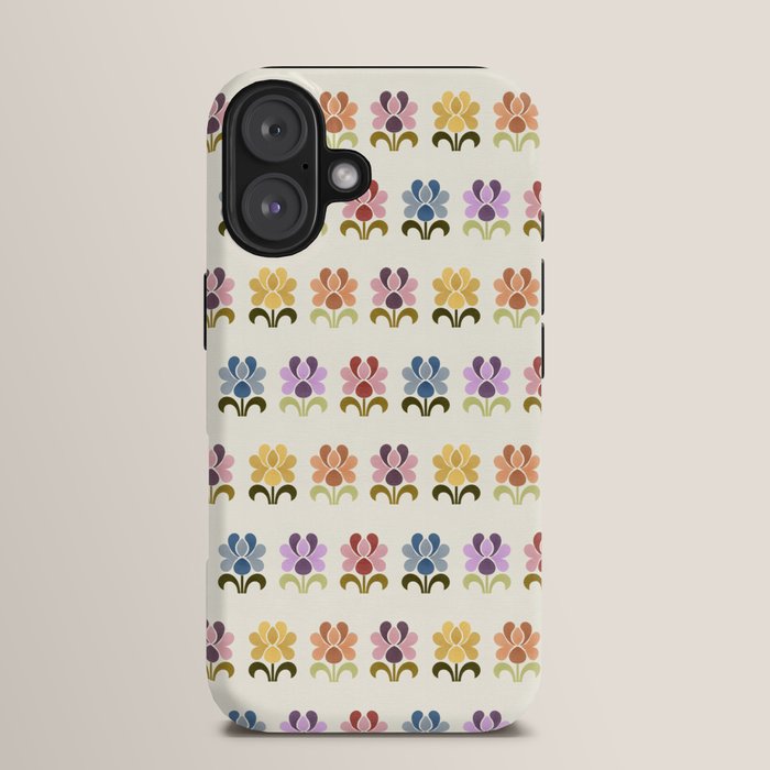 70s Retro Florals Pattern with Linen Texture iPhone Case