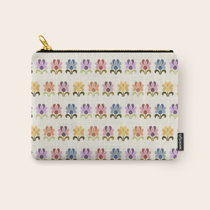 70s Retro Florals Pattern with Linen Texture Carry All Pouch