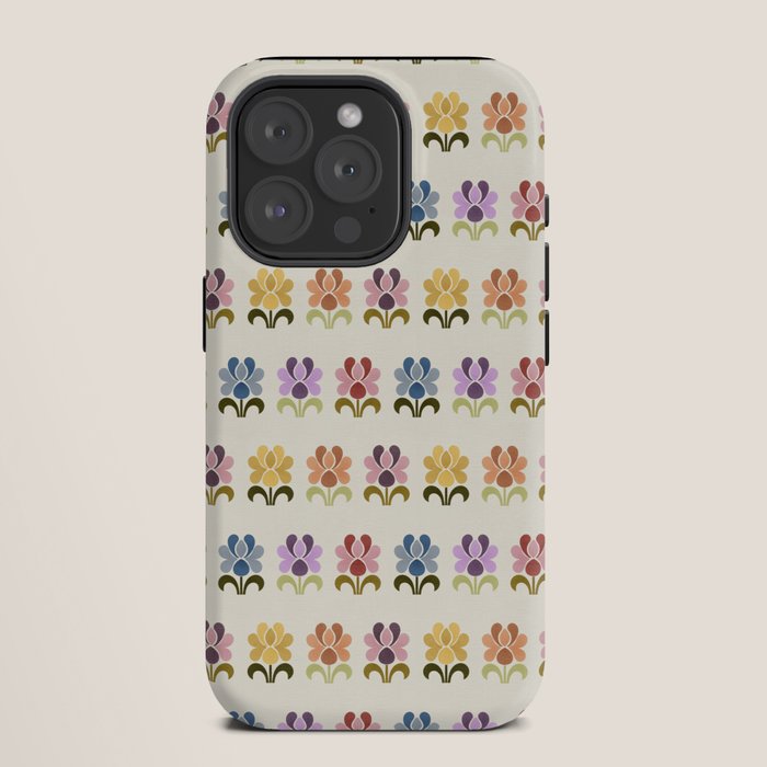 70s Retro Florals Pattern with Linen Texture iPhone Case