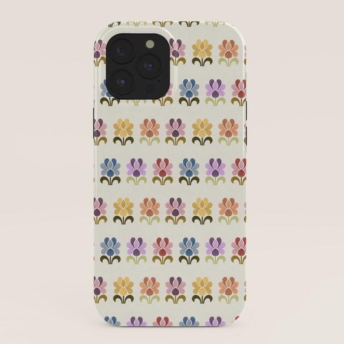 70s Retro Florals Pattern with Linen Texture iPhone Case