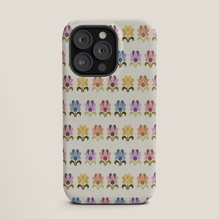 70s Retro Florals Pattern with Linen Texture iPhone Case