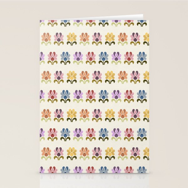 70s Retro Florals Pattern with Linen Texture Stationery Card