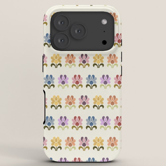 70s Retro Florals Pattern with Linen Texture iPhone Case