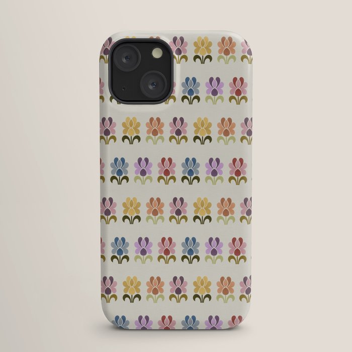 70s Retro Florals Pattern with Linen Texture iPhone Case