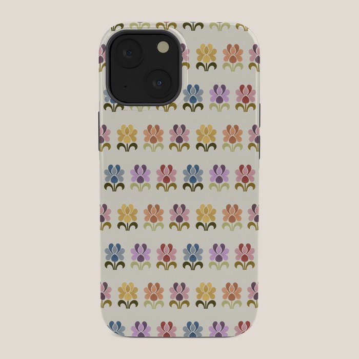 70s Retro Florals Pattern with Linen Texture iPhone Case