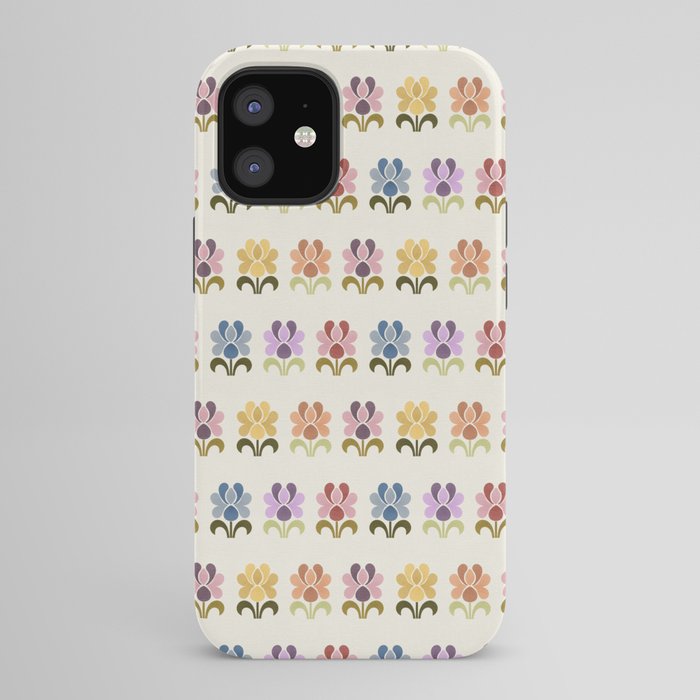 70s Retro Florals Pattern with Linen Texture iPhone Case