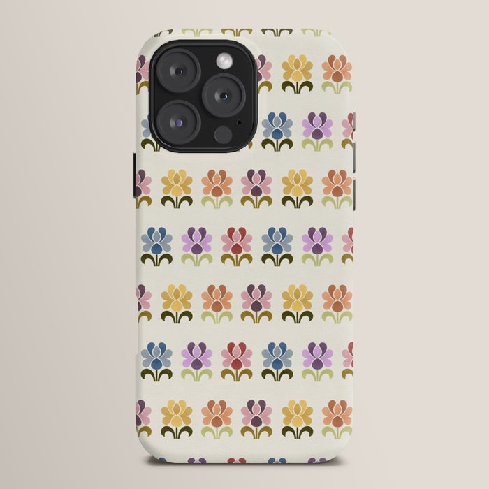 70s Retro Florals Pattern with Linen Texture iPhone Case