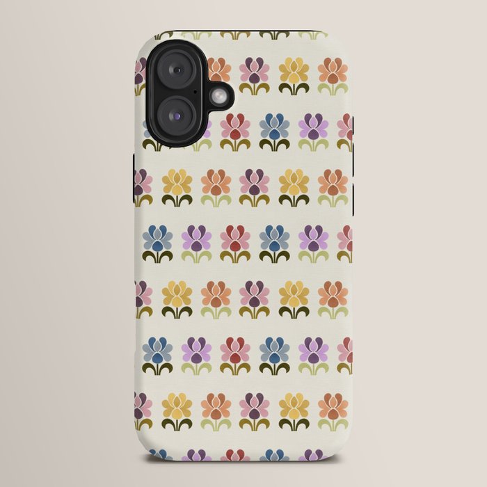 70s Retro Florals Pattern with Linen Texture iPhone Case