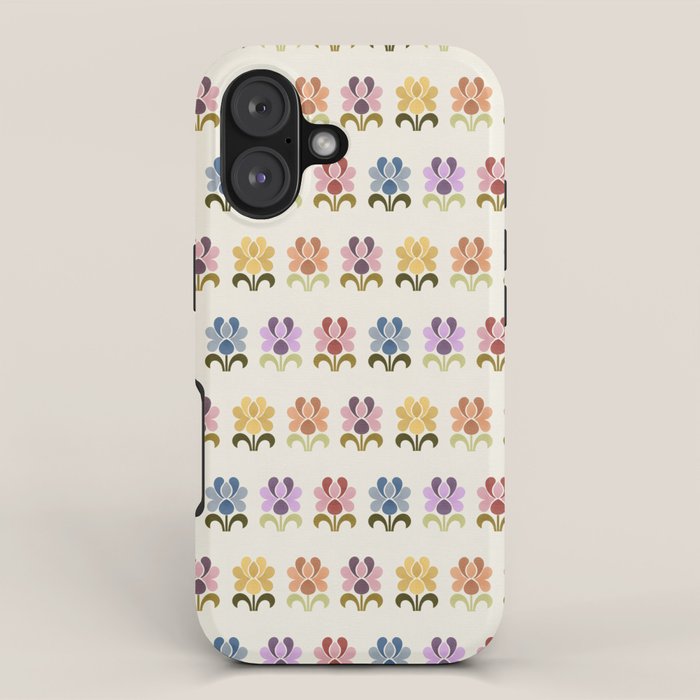 70s Retro Florals Pattern with Linen Texture iPhone Case