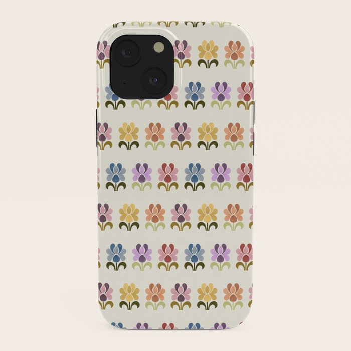 70s Retro Florals Pattern with Linen Texture iPhone Case