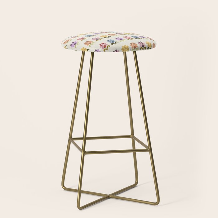 70s Retro Florals Pattern with Linen Texture Stool