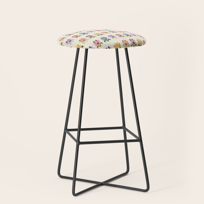 70s Retro Florals Pattern with Linen Texture Stool
