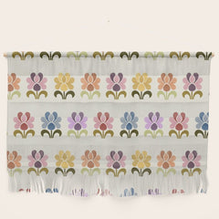 70s Retro Florals Pattern with Linen Texture Wall Hanging