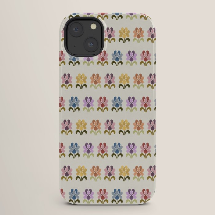 70s Retro Florals Pattern with Linen Texture iPhone Case