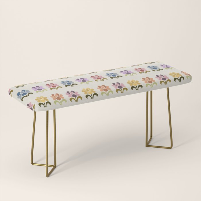 70s Retro Florals Pattern with Linen Texture Bench
