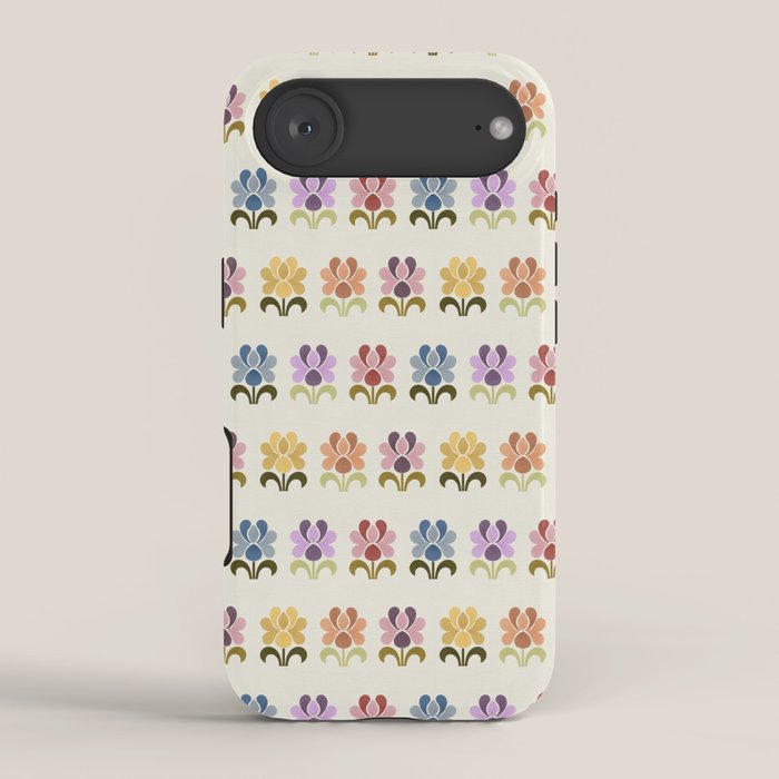 70s Retro Florals Pattern with Linen Texture iPhone Case