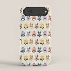 70s Retro Florals Pattern with Linen Texture iPhone Case