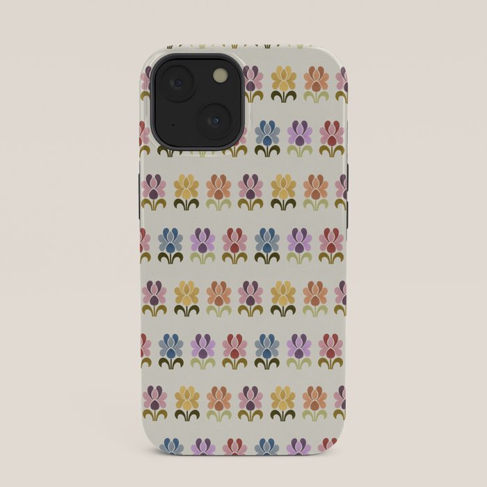 70s Retro Florals Pattern with Linen Texture iPhone Case