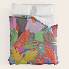 A Hand Is All We Need, Abstract Human Face Community, Humanity People Colorful Concept Positivity Comforter