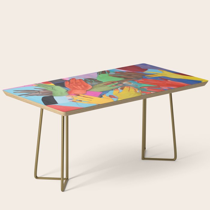 A Hand Is All We Need, Abstract Human Face Community, Humanity People Colorful Concept Positivity Coffee Table