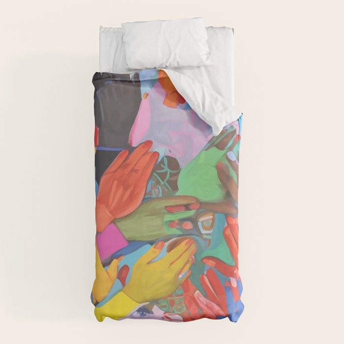 A Hand Is All We Need, Abstract Human Face Community, Humanity People Colorful Concept Positivity Duvet Cover