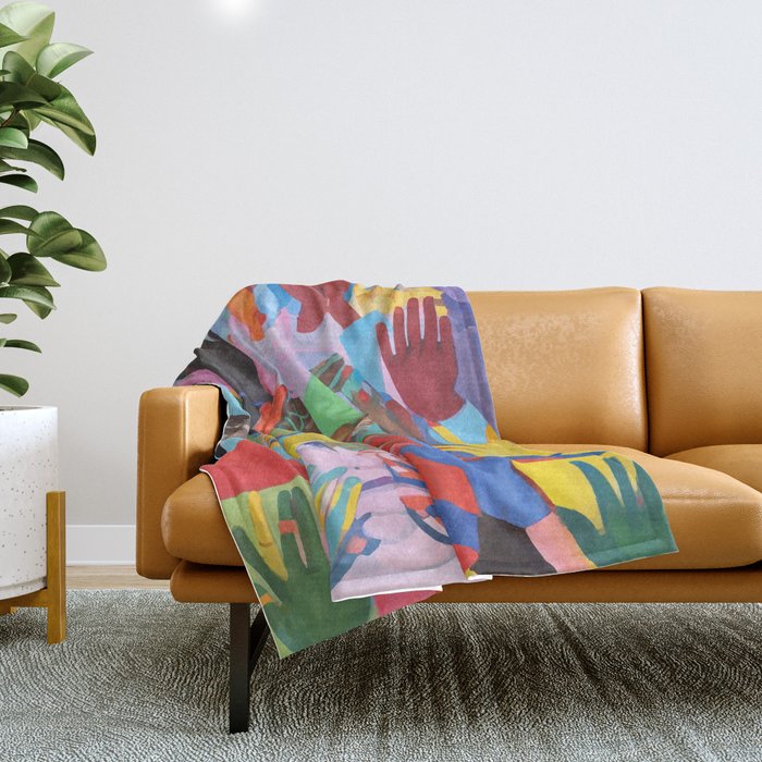 A Hand Is All We Need, Abstract Human Face Community, Humanity People Colorful Concept Positivity Throw Blanket